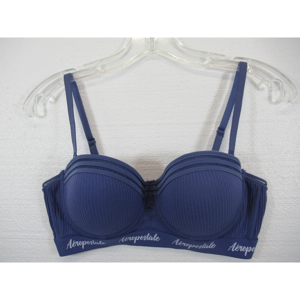 Aeropostale Ribbed Push Up Balconette Bra 36C Blue Underwire
